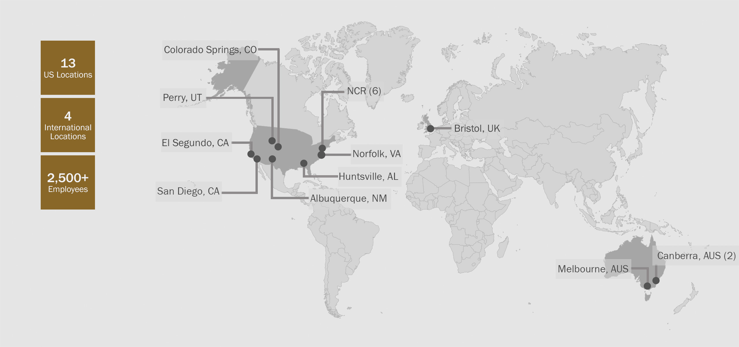 A map detailing the numerous locations of SPA's global strategic footprint